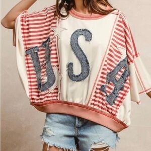 NWT BiBi Red and White Striped USA Top